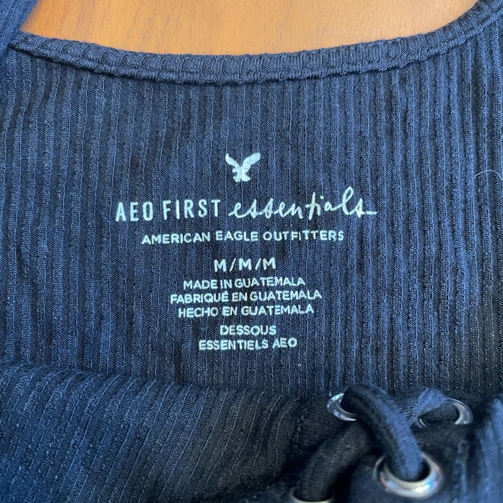 American Eagle black ribbed lace up bodysuit - Picture 2 of 3